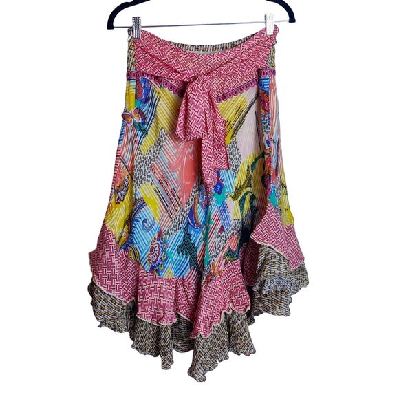 Bhanuni by Jyoti Camella Tie Front Ruffled Colorful Boho Midi Skirt 2 *Patched - Picture 6 of 16